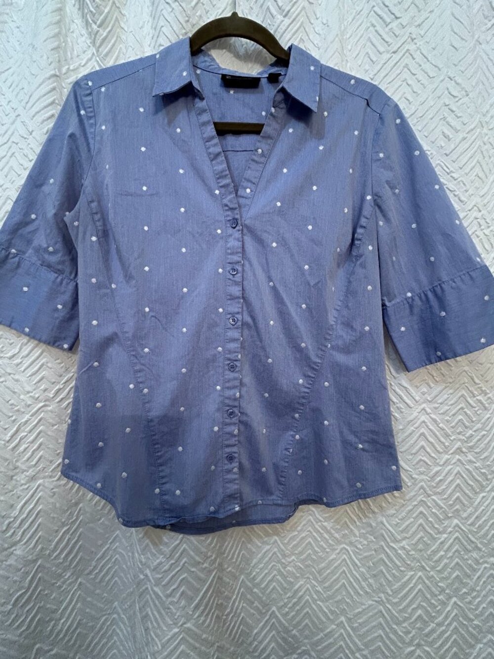 New York & Co. 7th Avenue Button Front Emb. Shirt 3/4 Sleeve Size S